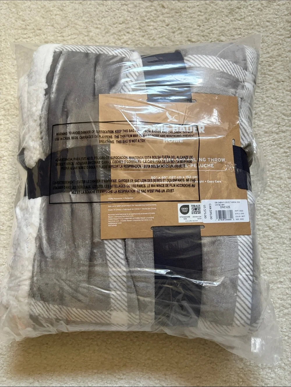 Eddie Bauer Ultra Plush Faux Shearling Throw - Gray and White